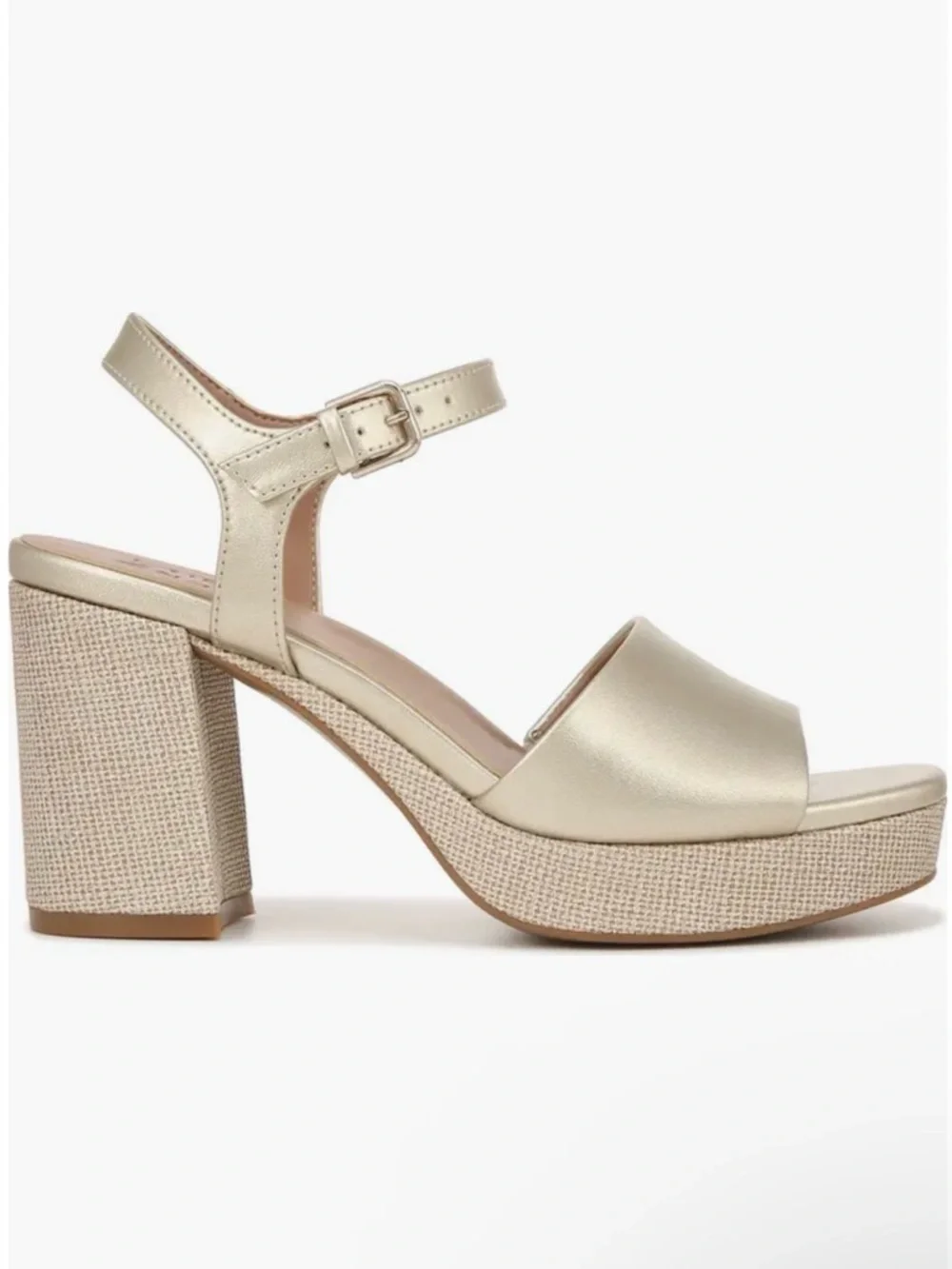 Naturalizer Lily Sandal Gold Platform Block Heel Ankle Strap Open Toe Size 9.5